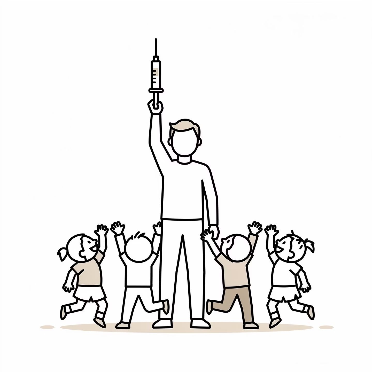 A person holding a syringe away from children