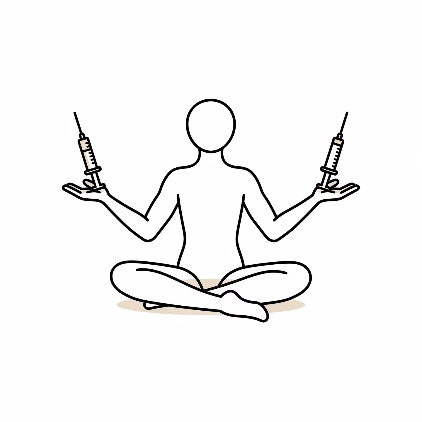A person meditating while balancing two syringes